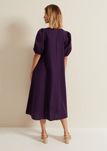 Phase Eight Lotty Puff Sleeve Dress Purple USA | 0283471-XG